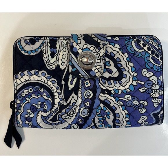 VERA BRADLEY Iconic RFID Turnlock Zip Around Wallet Deep Night Paisley Quilted - Picture 1 of 8